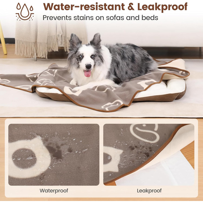 Водонепроникний килимок для собак, 152x127 см, фланель та шерпа, для середніх та великих собак, машинне прання - чорний (100x75 см, коричневий)