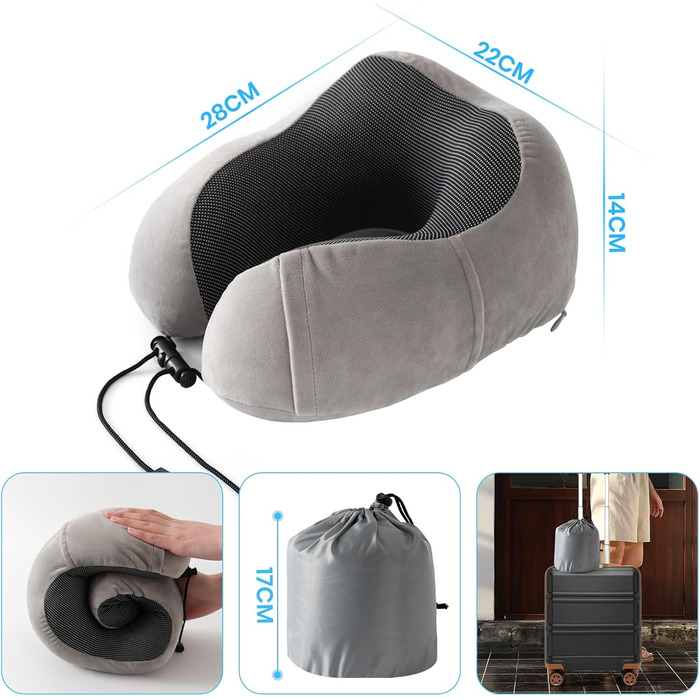 Подушка для шиї Good Nite для подорожей, авто та дому. Ергономічна подушка з Memory Foam, регульована, сірого кольору.