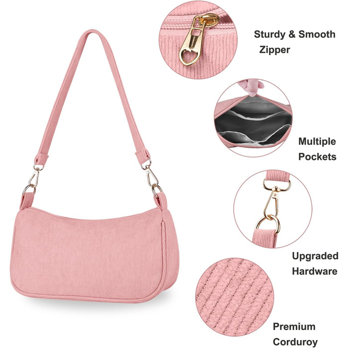 Сумка жіноча FITDON через плече міні Cord Hobo Bag Y2K рожева з 3 ремінцями