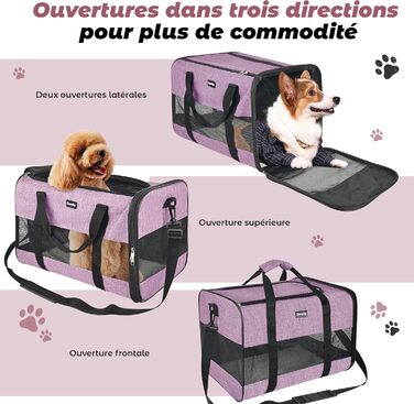 Транспортна сумка для котів та собак Zavothy, дихаюча та легка, з регульованим плечовим ременем, знімний м'який матрац (фіолетовий, L)