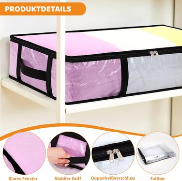 Коробки для зберігання під ліжко (4 шт) 90л з кришкою, прозорі, великі, складні, з ручками. Підходять для постільних речей, подушок, одягу.