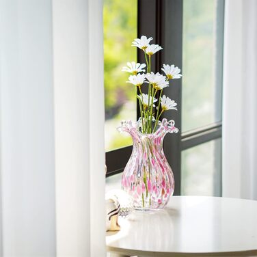 Скляна ваза ручної роботи, сучасне мистецтво, ваза для квітів з рожевими пелюстками, декоративна для дому, 22 см, для вітальні, їдальні, декору столу, ефектний акцент, для офісу