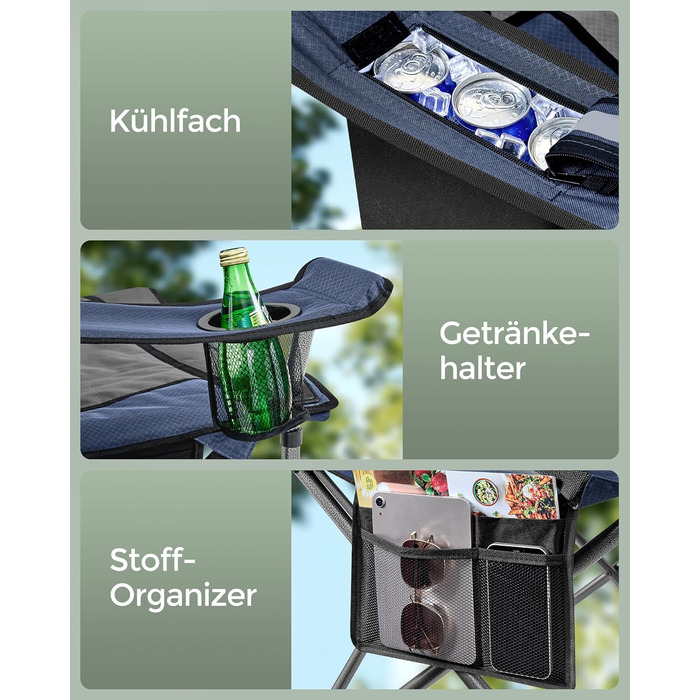 Крісло складане SONGMICS для кемпінгу з підсклянником, блакитне (до 205 кг)