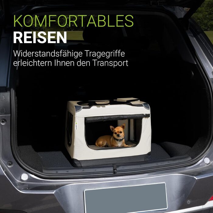 Транспортна переноска для собак Juskys Lassie XL, складна та портативна 56x81x58 см з ковдрою, сумкою та ручками. Підходить для собак, котів та інших домашніх тварин. Оксфордська тканина, переноска для авто, сіра (бежева, L 50 x B 34 x H 36 см)