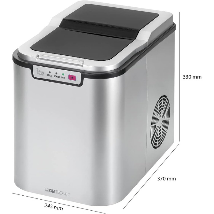 Машина для приготування льоду Clatronic EWB 3785 Inox | Швидке приготування льоду за 10 хвилин | Самоочищення | 12 кг/24 години | 1,5 л резервуар для води