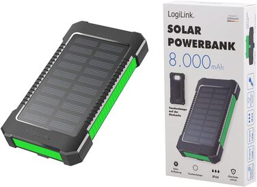 Портативний зарядний пристрій Solar Powerbank 8000 mAh з ліхтариком, чорно-оранжевий, одночасна зарядка 2 пристроїв (2x USB Type-A)
