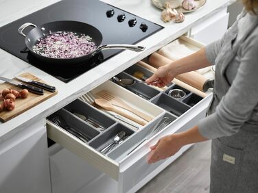 Joseph Joseph Blox 10-Piece Kitchen Utensil, Stationery & Tool Modular Drawer Organizer Set, Grey