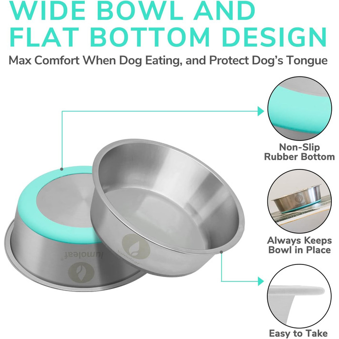 Миска для собак LumoLeaf з нержавіючої сталі, велика, 2 шт по 3000 мл, з неслизьким силіконовим дном, для великих і середніх собак, миска для води та корму, придатна для миття в посудомийній машині (подвійний набір)