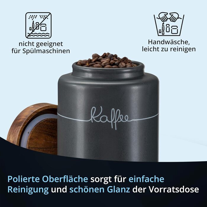 Кришка для кави, бак для кави, керамічна, 1 літр, сірий, з дерев'яним кришками, герметична