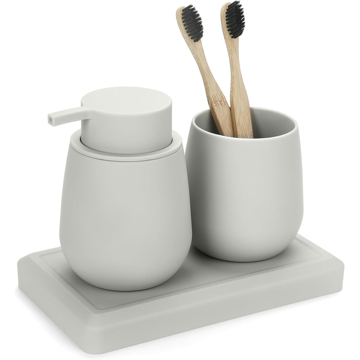 Сучасний набір для ванної кімнати AJEUNGAIN сірого кольору: мильниця, стакан для зубної пасти, піднос. Організатор для ванної кімнати (сірий). 3 шт.