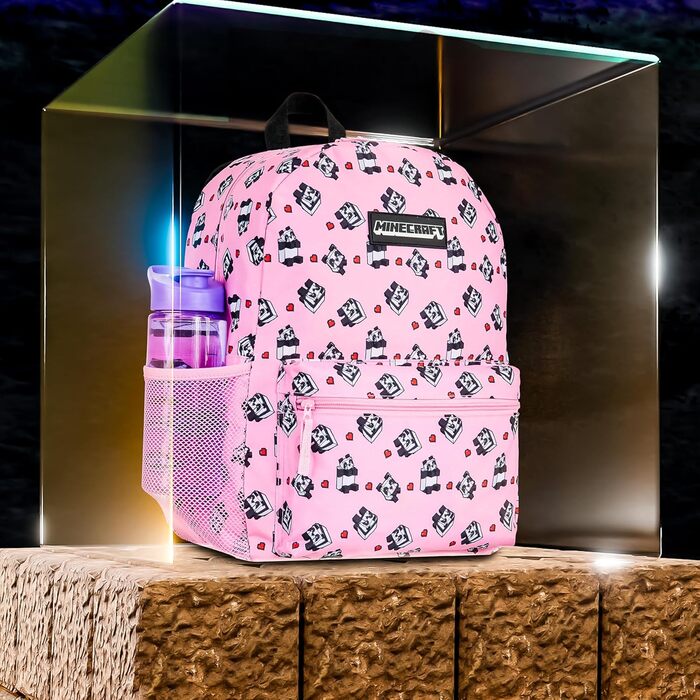 Рюкзак Minecraft для дітей, шкільний ранець з сітчастою кишенею та м'якими лямками - подарунок для хлопчиків (Рожевий)