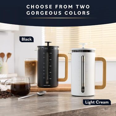 Френч-прес для кави Home Hero – 963.9 г, з бамбуковим руків'ям, скло Borosilikat, нержавіюча сталь, 4-шаровий фільтр, чорний