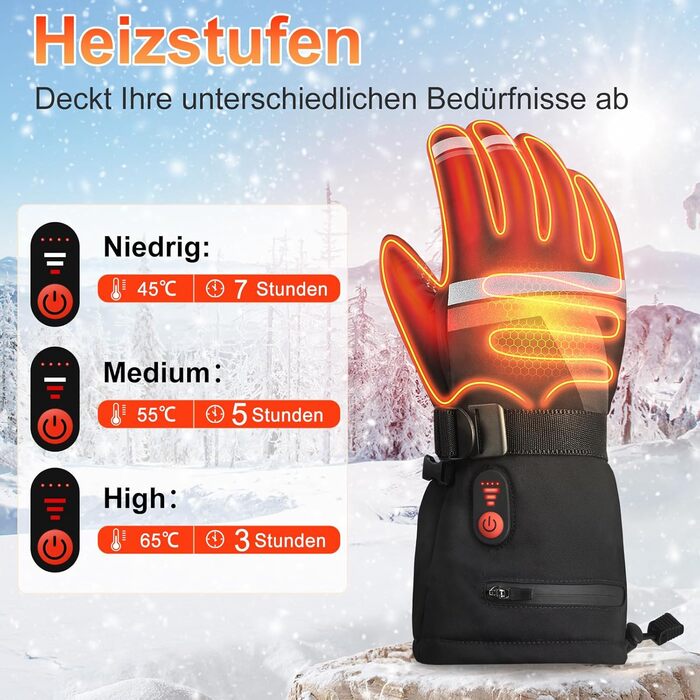 Електричні гріючі рукавички для катання на лижах, велосипеді та мотоциклі з акумулятором 7.4V 6400mAh, 3 режими нагріву, зимові рукавички
