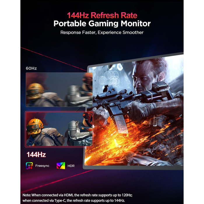 Монітор UPERFECT 2K 144Hz 16 дюймів: Портативний дисплей QLED з Mini HDMI та USB-C для ПК, ноутбука, телефону, Xbo, Switch, PS4/5 (VESA)