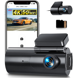 Відеореєстратор GKU Dashcam Auto: 4K+1080P, WiFi 2.4/5GHz, SD 64GB, Паркувальний режим, Нічне бачення, WDR, 170° Кут огляду, G-сенсор, Циклічна запис, Керування через APP, Чорний