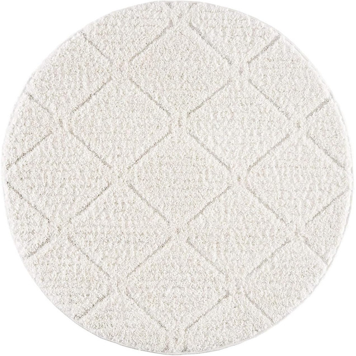 Килим для вітальні City Teppich з високим ворсом, кремовий - 120x170 см, візерунок ромбі, 3D-ефект, для спальні, бохо, сканди (кремовий, в клітинку, 160 см круглий)