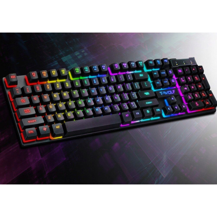 Мембранна підсвічена клавіатура T-WOLF TF20, USB, чорна
