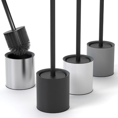 Силіконова щітка для унітазу SAVEGA з нержавіючої сталі - антибактеріальна щітка з тримачем, захист від бризок, чорна