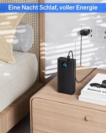 Power Bank 50000mAh 22.5W: Зовнішній акумулятор з великою ємністю, 5 USB виходів, 3 входи, чорний