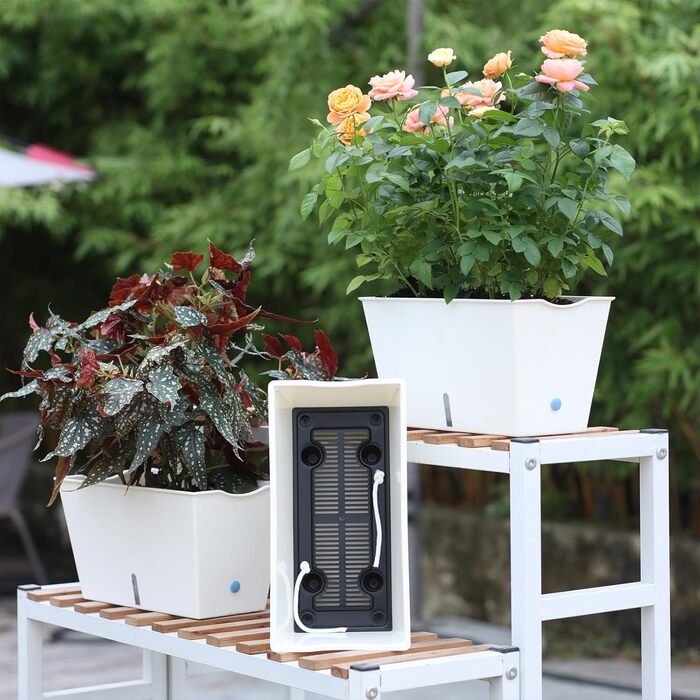Самополивні прямокутні квіткові горщики Blumenkasten, 6 шт., з дренажними отворами та вентиляційними піддонами, для овочів, квітів, для підвіконня, тераси, балкона, саду, білого кольору