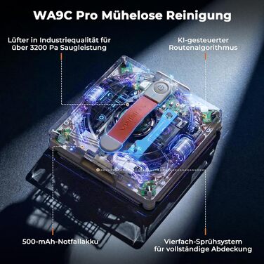 Робот-мийник вікон Tosima WA9C Pro з 4 форсунками, 6 режимами очищення, інтелектуальною навігацією, посиленою адгезією та пультом дистанційного керування (білий/помаранчевий)