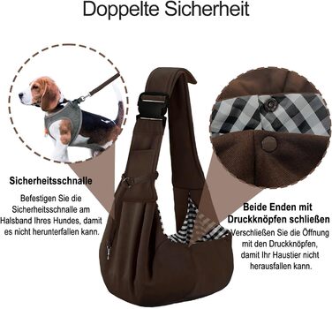 PetLoft Сумка-переноска для собак, реверсивна, регульована, крос-боді, з кріпленням для нашийника (колір: коричневий)