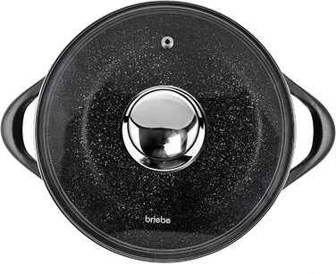 Набір посуду Induktion BRIEBЕ 12-ти частинний: 4 казани з алюмінію, 2 сковорідки з антипригарним покриттям ILAG GRANITEC (без PFOA), кришки зі скла, рукавички з силікону. Підходить для індукційних, газових плит та духовки.
