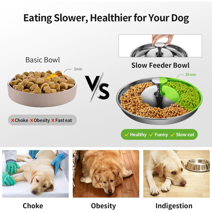 Набір мисок для цуценят та собак, 2 шт. з нержавіючої сталі, повільне годування, для маленьких собак, котів та тварин