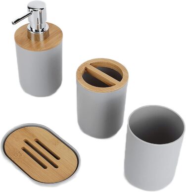 Набір аксесуарів для ванної кімнати на 4 предмети: тримач для зубних щіток, мильниця, дозатор для лосьйону, стакан для ополіскувача, сучасне оздоблення для дому та готелю (сірий)
