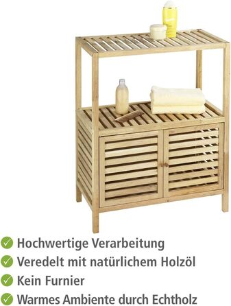WENKO Stool Norway, warm accentuated square high-quality living stool with clear lacquer seal, natural solid walnut wood, Scandinavian design, 40 x 46 x 30 cm, Natural (shelf with 2 doors)