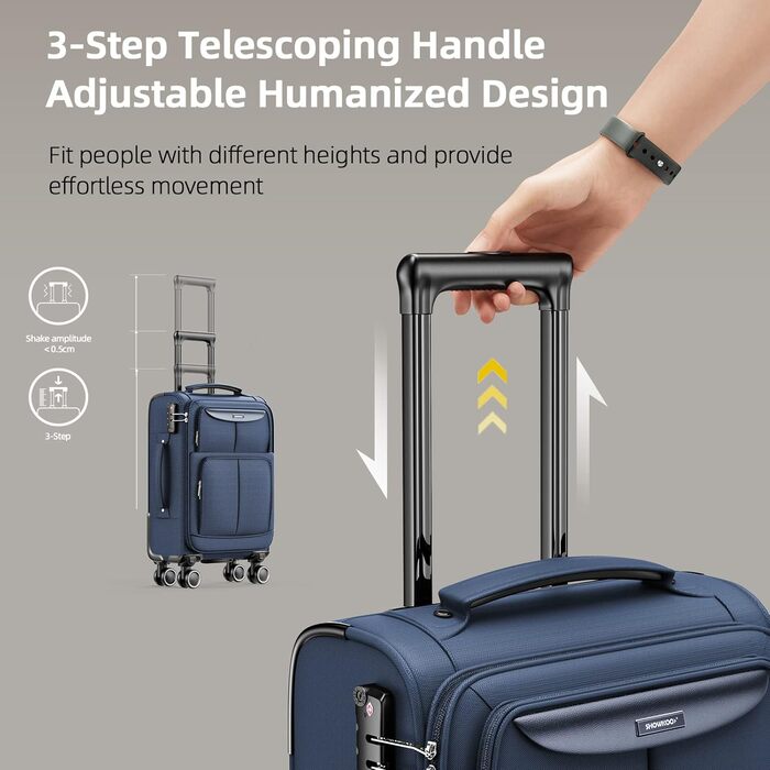 Набір валіз SHOWKOO 3 шт. з м'якою шкаралупою, розширюваний, легкий, міцний, з TSA замком та 4 колесами (1 шт. - блакитний)