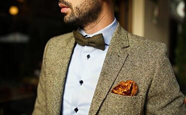 Метелик чоловічий DonDon Tweed 12x6 см з нагрудною хустинкою 23x23 см, бавовна, картатий коричневий