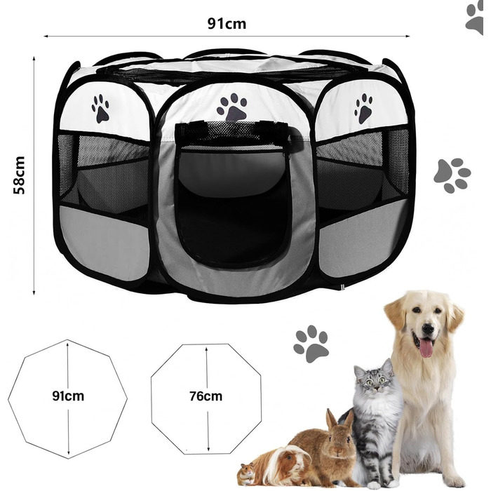 Клітка для собак та котів, переносний вольєр для тварин, 91x91x58 см, сірий