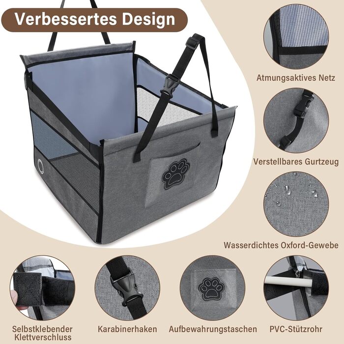 Автокрісло для собак середніх та маленьких порід – водовідштовхувальне, сіре. З безпечним ременем та сіткою. Зручне та компактне.