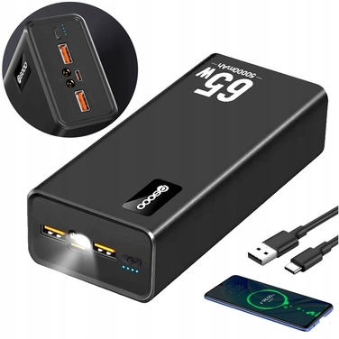 Потужний павербанк 50 000 mAh, чорний, з 4 USB-портами та швидкою зарядкою