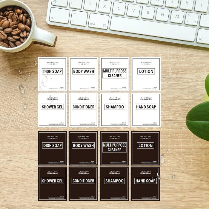 Набір дозатора мила для стін 4er, 300 мл, сірий. Дозатор мила без свердління, набір з 12 етикеток для душу/кухні/ванної кімнати