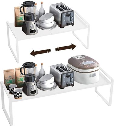 KZOBYD Expandable Kitchen Shelf, Foldable Kitchen Cabinet Shelf Spice Rack Organizer for Dishes and Supplies Stackable Kitchen Storage Organizer for Extra Storage Space (White, ) (White, L)