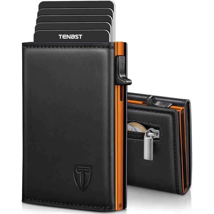 Чоловічий гаманець TENBST: Slim модель з RFID захистом, відділенням для монет та 8 відділеннями для карток (Помаранчевий)