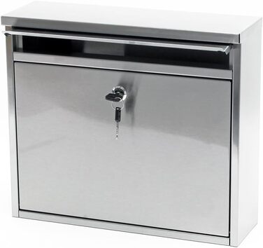 Поштова скринька Wiltec V12 сталева оцинкована срібляста з замком, оглядовим вікном та табличкою для імені (360x115x320 мм)