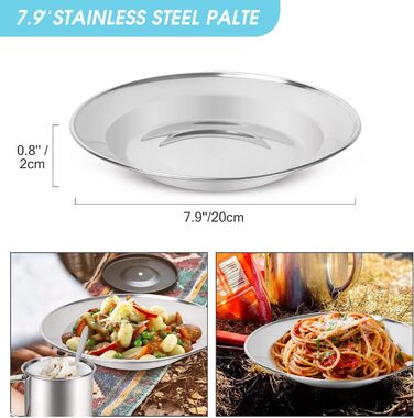 Набір посуду для кемпінгу Odoland: нержавіюча сталь, для 1 особи, з тарілкою та чашкою