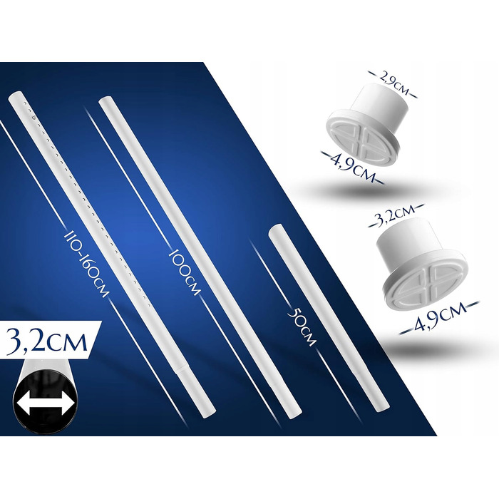 Телескопічна штора для ванної розпірна біла, 260-310 см