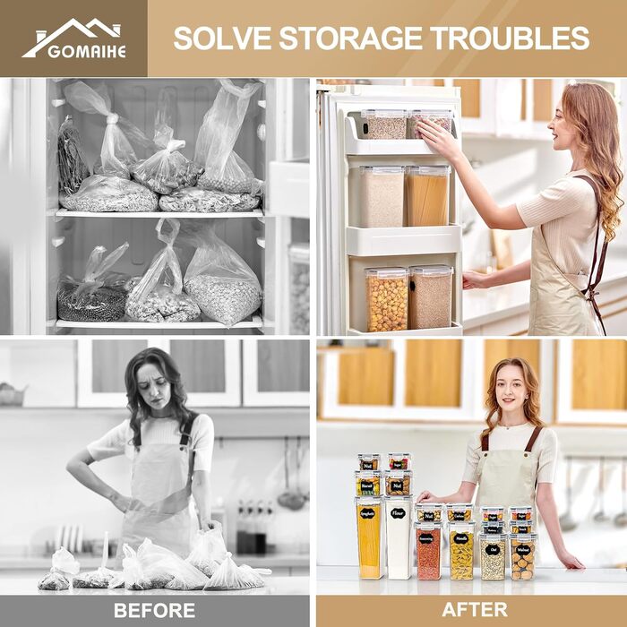 Набір контейнерів для зберігання GoMaihe 16 шт. - герметичні бокси для кухні, продуктів, круп, мюслі, рису, мелу та корму для тварин