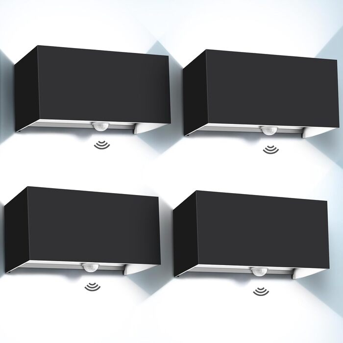 LED-водостійка настінна лампа Kingwen 20W (4 шт.) - тепле світло 3000K, IP65, регульований кут світла, чорний колір