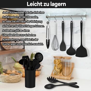 Набір кухонних аксесуарів Homikit 16 шт. з тримачем, кухонне приладдя, посуд, чорний