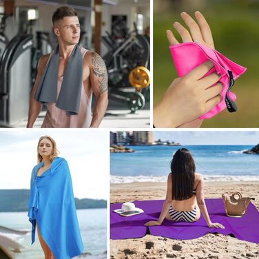 Набір рушників з мікрофібри, швидковисихаючих, 3 шт. (180x90см, 80x40см, 50x30см) для подорожей, спорту, пляжу (фіолетовий)