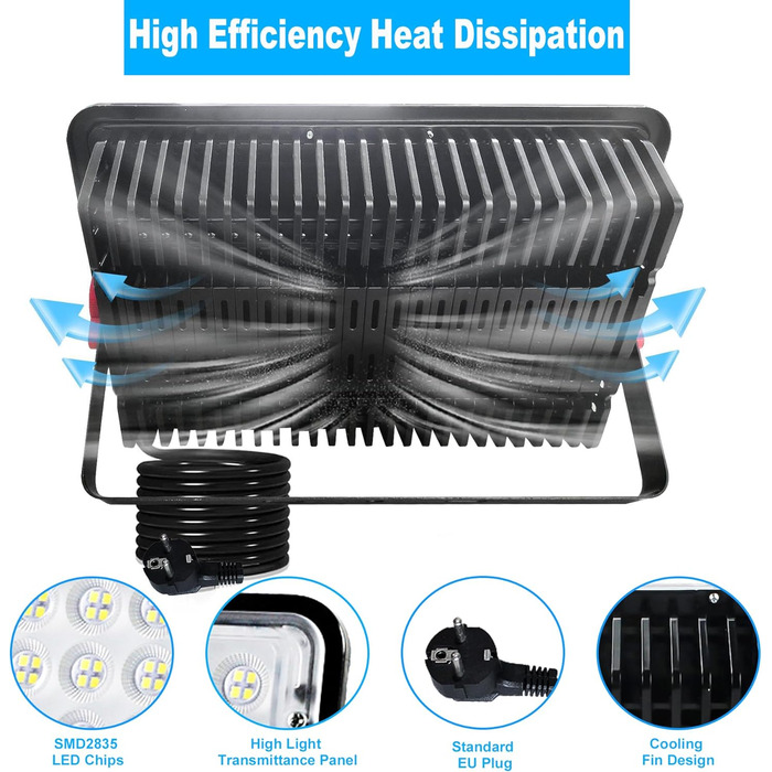 LED Floodlights 100W, 2 Pack LED Floodlights Outdoor with Plug 10000LM Outdoor Spotlights 6500K Cool White LED Projectors IP66 Waterproof LED Floodlights for Warehouse Garden Garage Yard