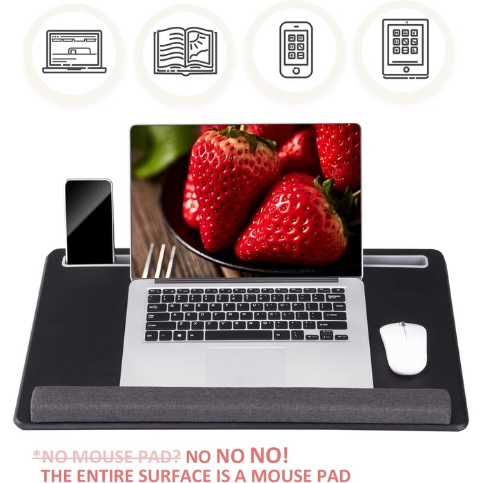 Великий стіл для ноутбука – LapDesk з PU матеріалу, для геймінгу, з підставкою для телефону та підкладкою для зап'ястя, чорний. Підходить для ноутбуків, MacBook, Tablet, ліжка, дивана