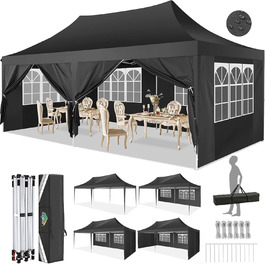 COBIZI Pavilion 3x3 Waterproof, Stable, Winter-Proof Party Tent, Folding Pavilion 3.0, 100% Waterproof and UV 50+ Portable High-End Portability Garden Pavilion (Black, 3x6 with 6 Side Walls)