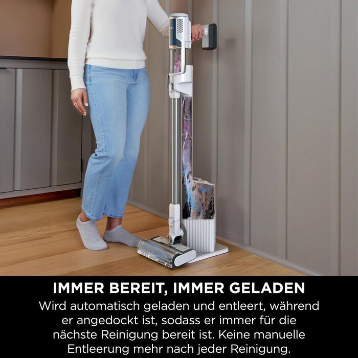 Пылесос Shark Clean & Empty с базой для автоматической выгрузки мусора, до 40 минут работы, беспроводной, самоочищающийся, для шерсти животных, ковров и твердых полов, с LED-подсветкой, тихий, белый/синий, BU3521EU