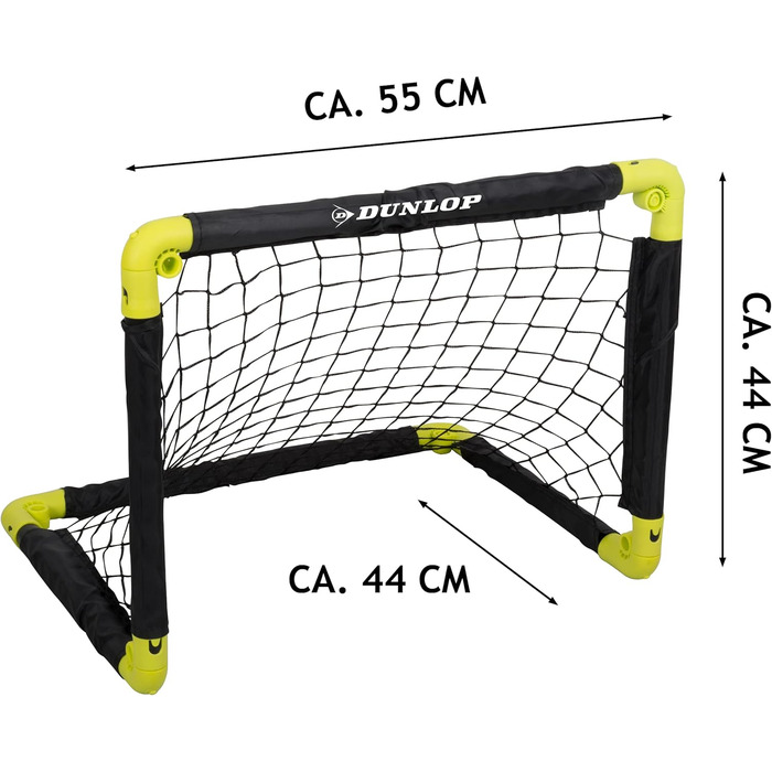 Dunlop 2-Pack Soccer Goal Set - Foldable Football Goal for Kids - Indoor/Outdoor Training Accessory - Black/Yellow 50x44x44cm